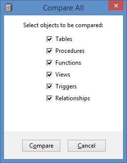SQL Server Comparison Tool - compare all objects window