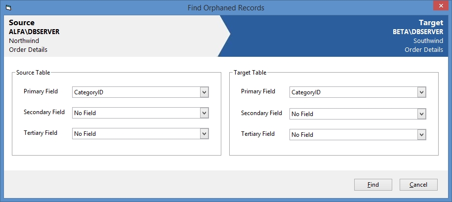 SQL Server Comparison Tool - find orphaned records dialog